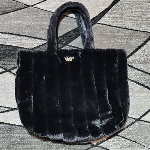 VICTORIA SECRET 2018 BLACK FAUX-FUR FAUX-LEATHER TOTE BAG